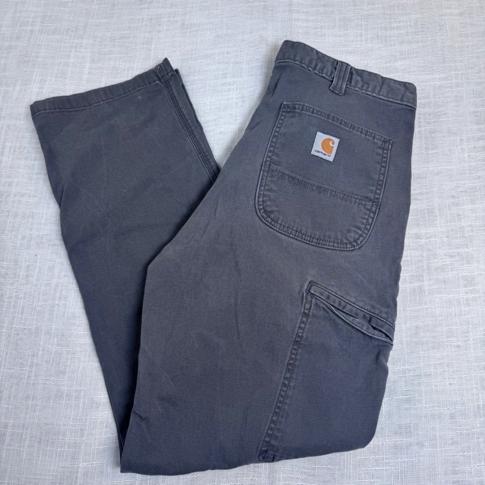 Carhartt Men 34x32 Gray Relaxed Fit Canvas Carpenter Pants Utility Workwear Gorp